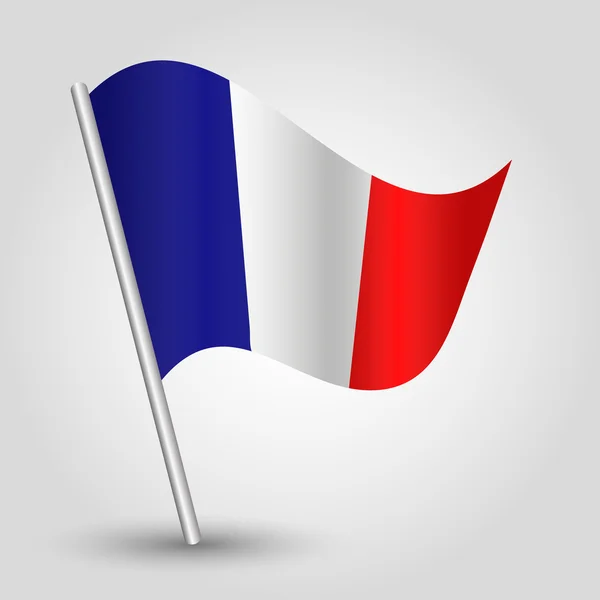 Vector 3d waving french flag on pole — Stock Vector