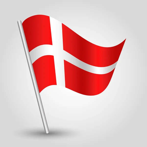 Vettore 3d sventola bandiera danese sul palo — Vettoriale Stock
