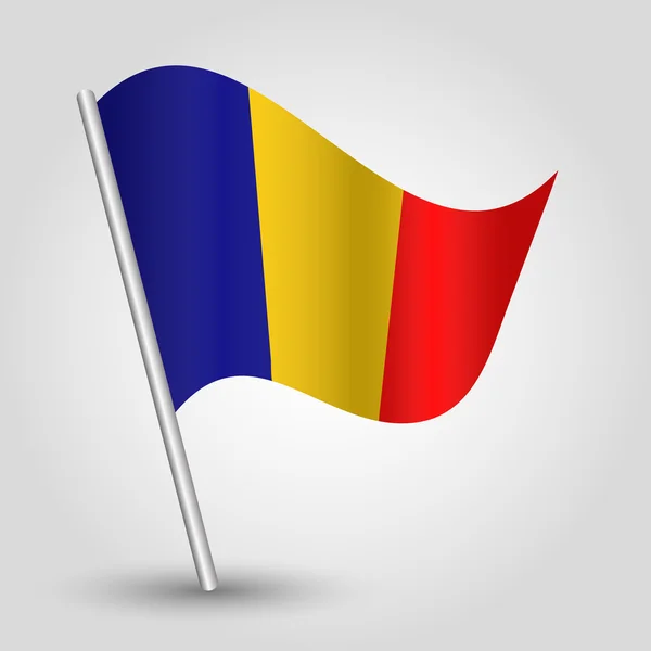 Vector 3d waving romanian flag on pole — Stock Vector