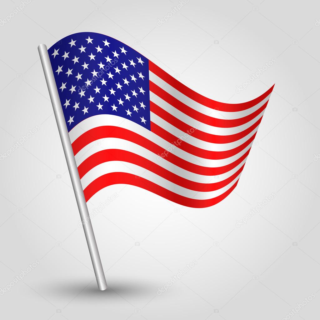 Vector 3d waving american flag on pole