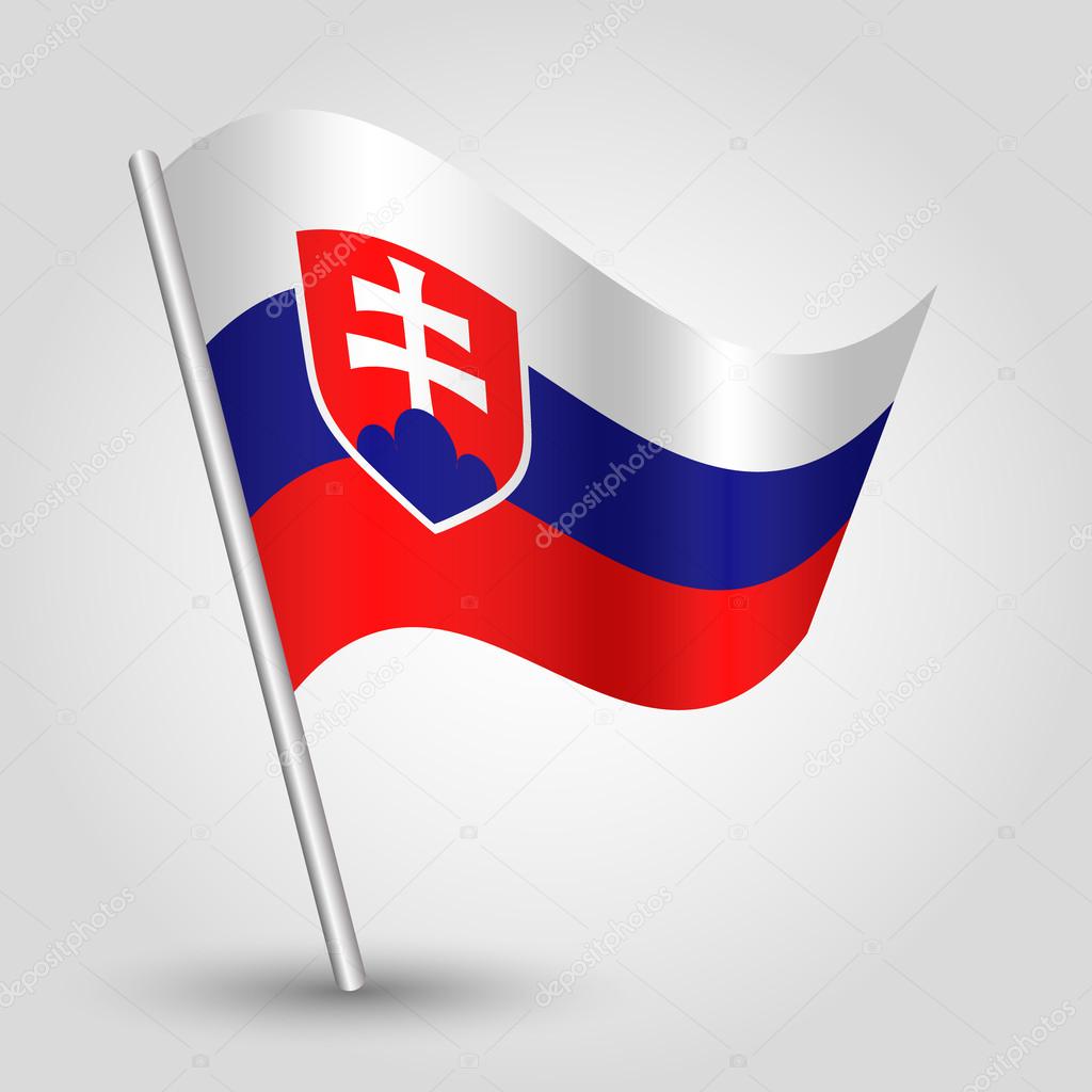 Vector 3d waving slovak flag on pole