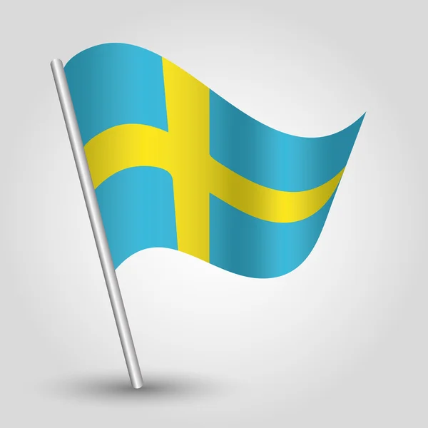 Vector 3d waving swedish flag on pole - national symbol of Schweden — Stock Vector