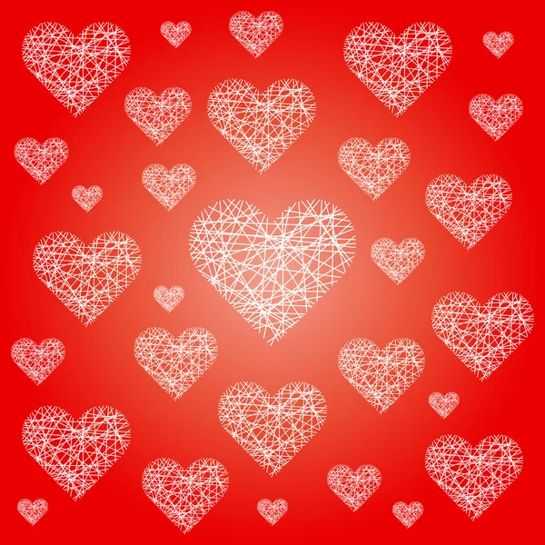 Vector rojo patrón festivo de San Valentín fondo con corazones irregulares blancos incompletos - cubierta de la tarjeta de amor — Vector de stock