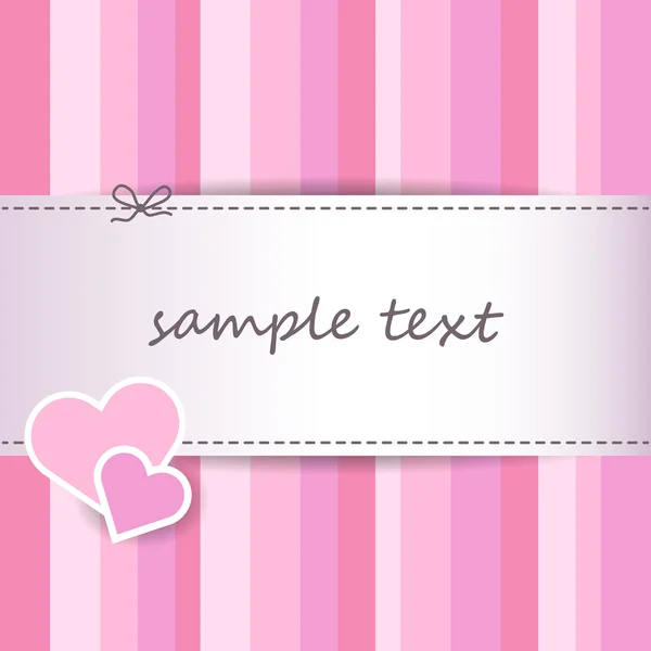 Sweet striped pink valentine day greeting card background with - scrapbooking papers - sewn strip in the middle — Stock Vector