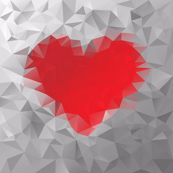 Patrón de fondo poligonal vectorial - diseño triangular valentino - corazón rojo — Vector de stock