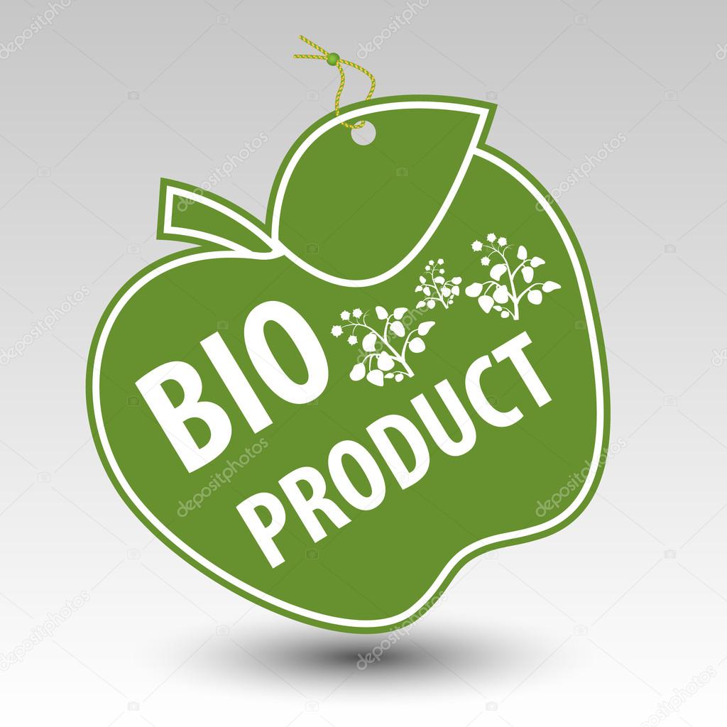 Green bio product apple tag label with string eyelet