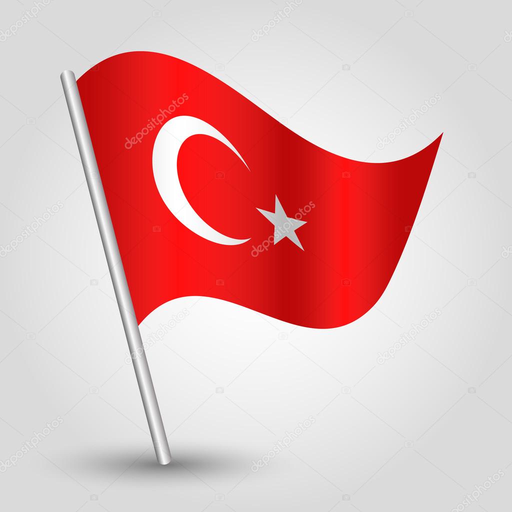 Vector waving simple triangle turkish flag on pole