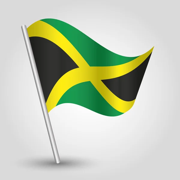 Vetor acenando bandeira jamaicana triângulo no pólo - símbolo nacional de jamaica com vara de metal inclinado —  Vetores de Stock