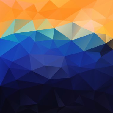 Poligonal arka plan - deniz renklerde üçgen tasarım - mavi, sarı, turuncu vektör