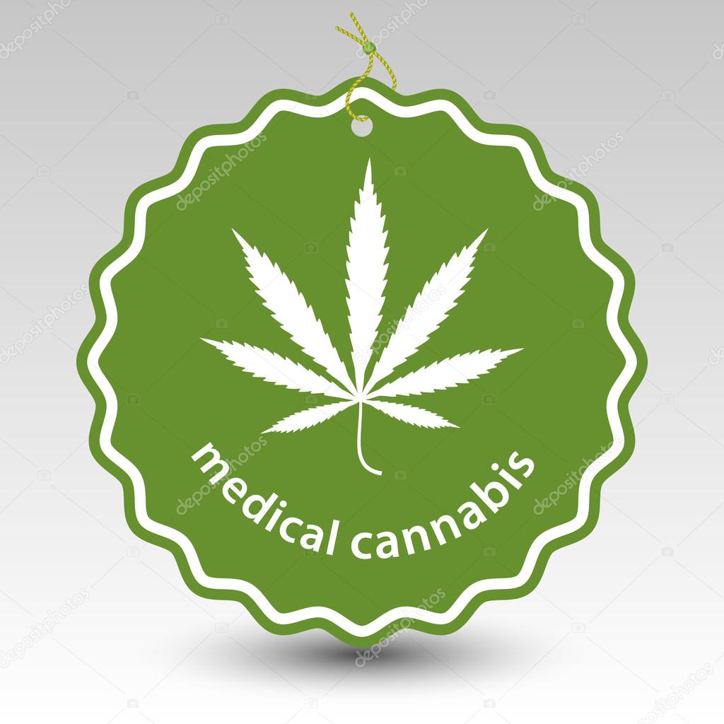 green medical cannabis marijuana tag label with string eyelet with silhouette