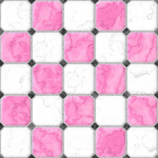 Rosa, blanco, cuadrados negros textura de patrón sin costuras — Foto de Stock