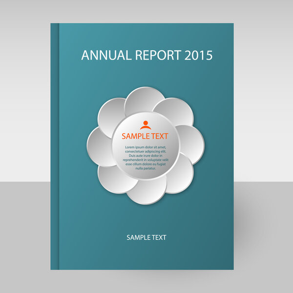 vector blue cover of annual report with white flower in the middle - format A4 - layout brochure concept 