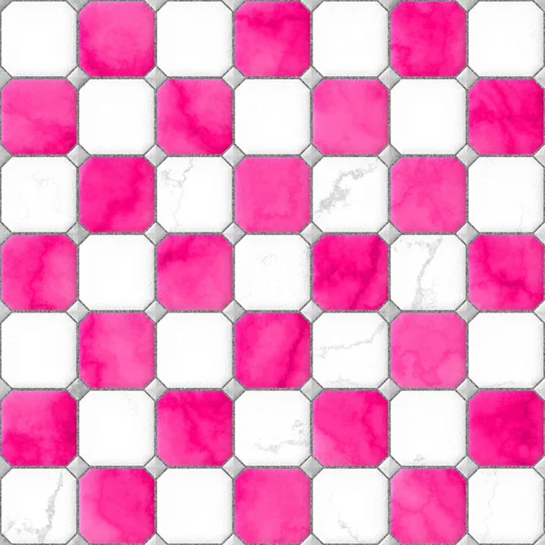 Baldosas de mármol cuadrado de color rosa y blanco caliente con rombos grises y fondo de textura de patrón sin costuras brecha gris — Foto de Stock