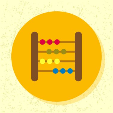 vektör yuvarlak simge eski moda odunsu abacus bebek oyuncak sembol tally, matematik, grunge kağıt arka plan üzerinde düz tasarım hesaplama