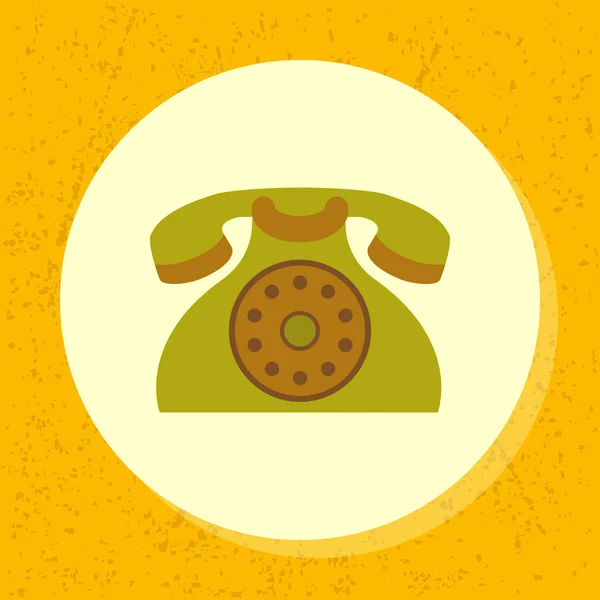 Vector round icon old retro green telephone symbol of contact us, support, phone in flat design on grunge paper background — Stock Vector