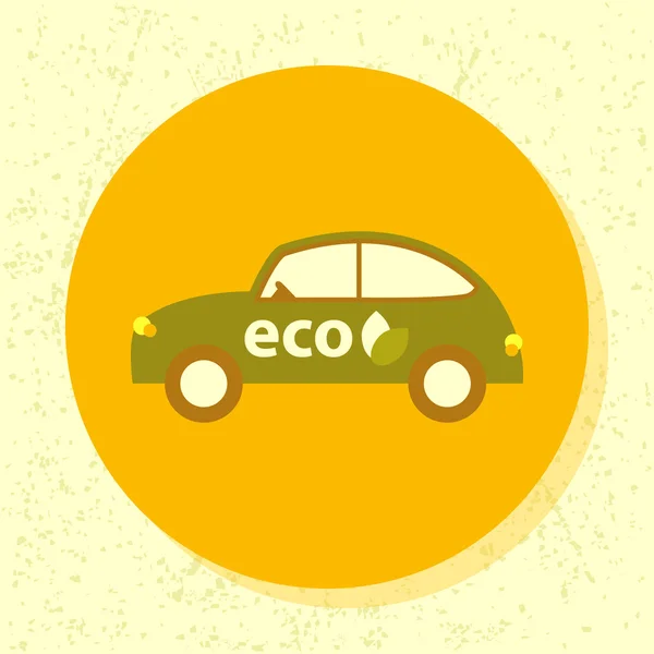 Vector icono redondo eco coche símbolo de transporte ecológico en diseño plano sobre fondo de papel grunge — Vector de stock