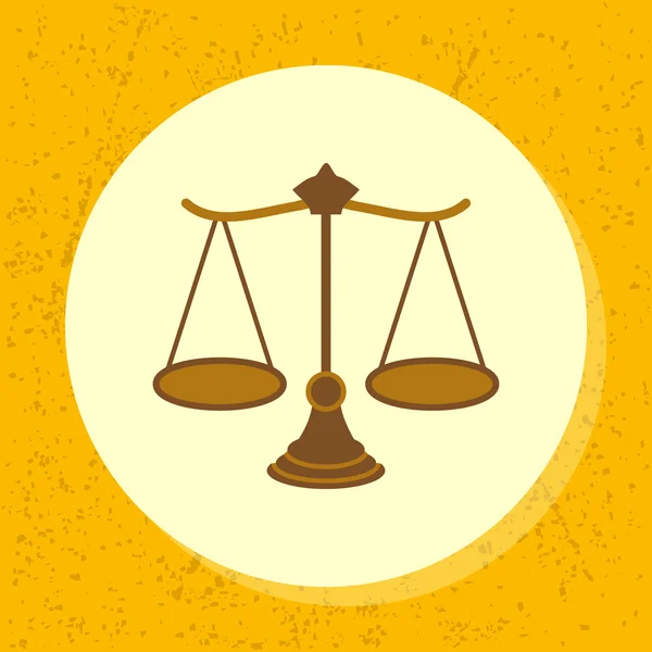 Векторная круглая икона деревянного масштаба символ юридического, судебного, судебного и медицинского характера в плоском дизайне на гранж-бумажном фоне — стоковый вектор