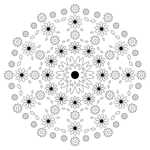 Vektor Erwachsenen Malbuch Seite kreisförmige Muster Mandala-Blumen schwarz und weiß - floraler Hintergrund — Stockvektor