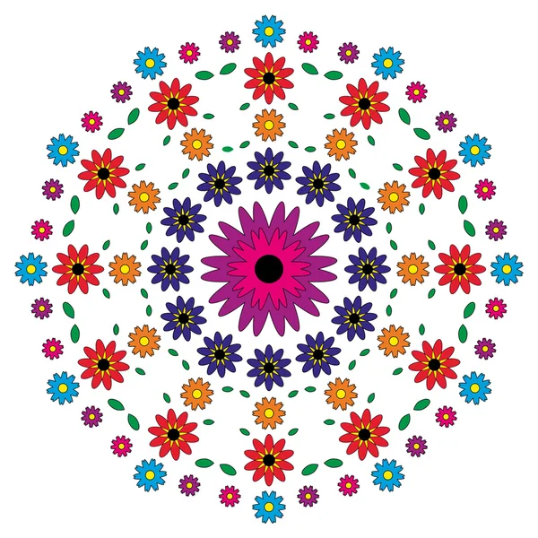 Vettore adulto da colorare libro pagina modello circolare mandala fiori colorati - sfondo floreale — Vettoriale Stock