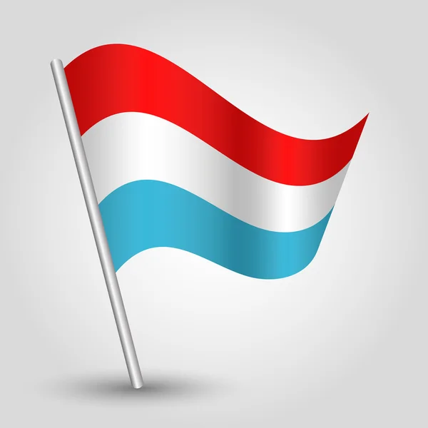 Vetor acenando bandeira luxembourger triângulo simples no pólo inclinado - ícone de luxembourg com vara de metal — Vetor de Stock