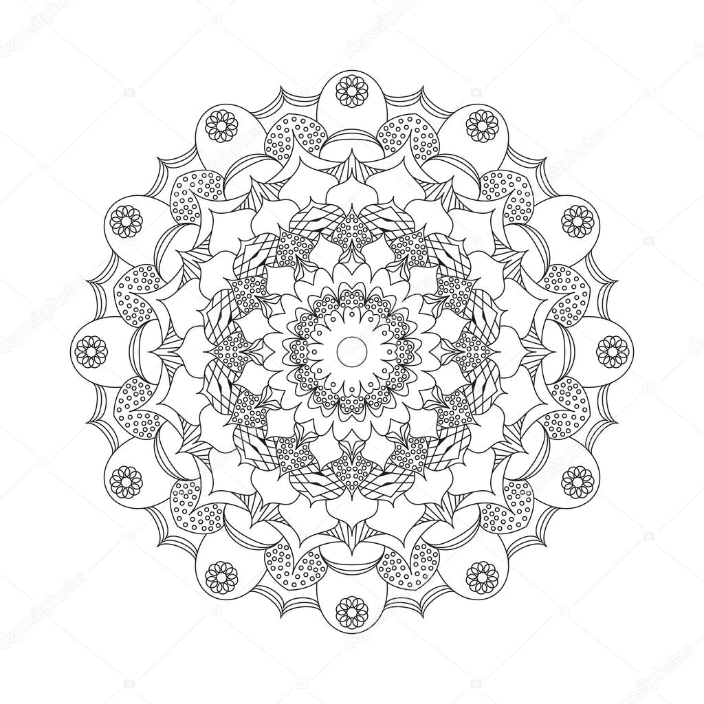 vector adult coloring book page circular pattern mandala flower black and white - floral background