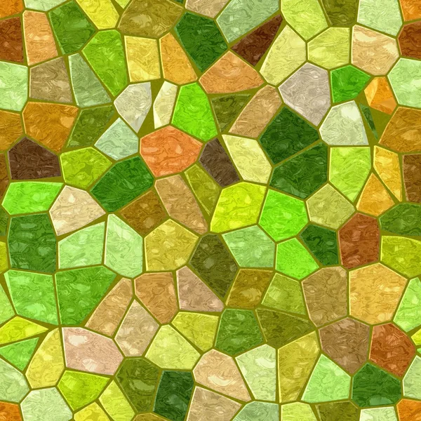 Green brown yellow orange marble irregular plastic stony mosaic seamless pattern texture background with dark grout — Stock Photo, Image
