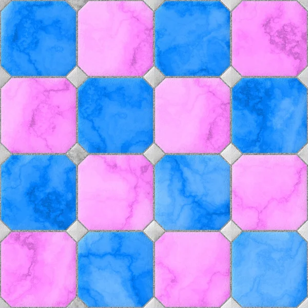 Pastell rosa blauen Marmor quadratischen Bodenfliesen mit grauen Rauten und Lücke nahtlose Muster Textur Hintergrund — Stockfoto