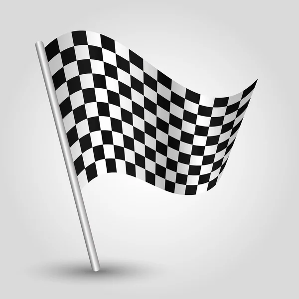 Vektor mává jednoduchý trojúhelník kostkované racing vlajky na šikmé tyče - ikonu zahájení a dokončení symbolu - Kovová tyč - černá a bílá — Stockový vektor