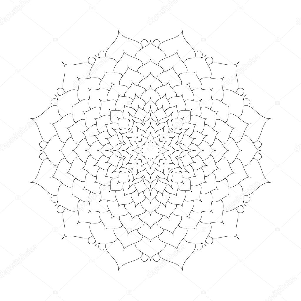 vector adult coloring book page circular pattern mandala lotus flower black and white - floral background