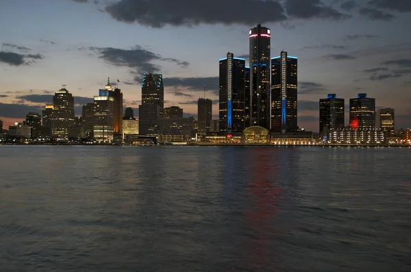 Detroit City tiro de noite panorâmico — Fotografia de Stock