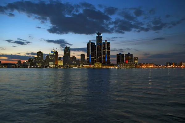 Detroit City panoramatické Night Shot — Stock fotografie