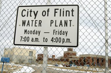 Flint Michigan Ocak 23, Flint 2016:City bitki su ve Flint'te, 23 Ocak 2016, Flint, Michigan işaret.