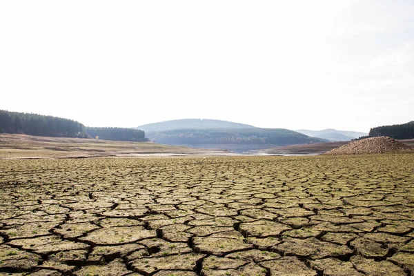 The drought bottom of the an empty dam in Bulgaria. Hot weather and climate changes makes the dam almost empty in 2021. Climate disaster.