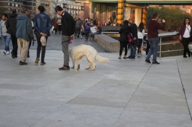 Bilbao şehir merkezinde yürüyen insanlar