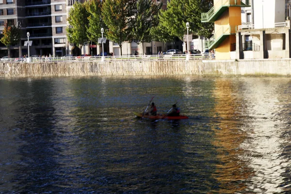 Bilbao Nehrinde Kürek Çekerken — Stok fotoğraf