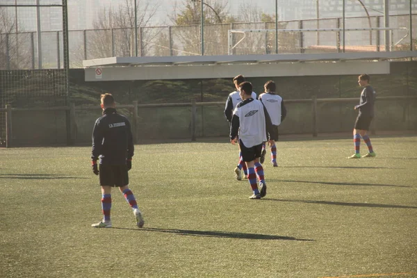 Fotbollslag Spelar Träning Morgonen — Stockfoto