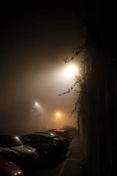 Conducir Una Noche Niebla —  Fotos de Stock