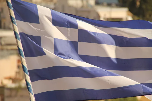 Pohled Řeckou Vlajku — Stock fotografie