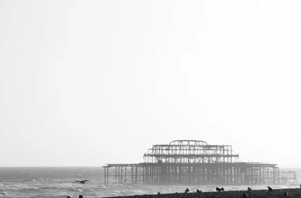 Verlaten Pier Aan Kust Van Brighton Engeland — Stockfoto