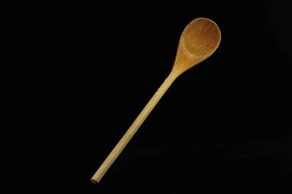 Wooden Spoon Black Background — Φωτογραφία Αρχείου