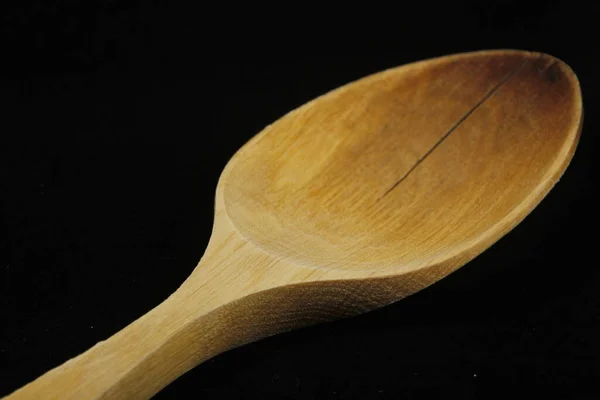 Wooden Spoon Black Background — Stock Photo, Image