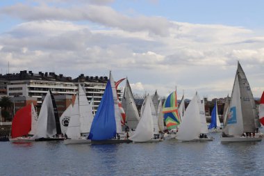 Bilbao nehrindeki yat yarışı.
