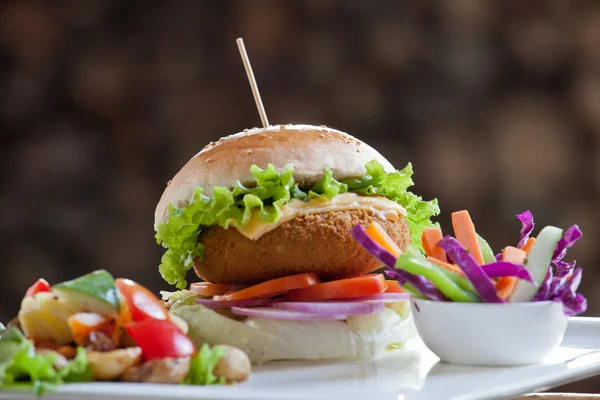 Chicken and Turkey Ham Sandwich with vegetables, brown bread with sesame seeds — Stock Photo, Image