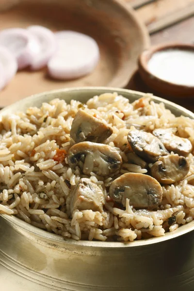 Mushroom Biryani - A vegetarian Biryani in which Mushroom is the — Stock Photo, Image