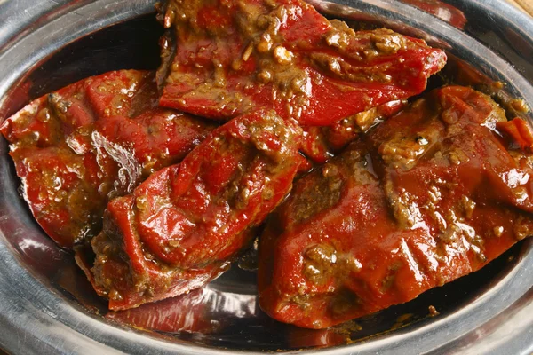 Gevulde rode Spaanse peper augurk - een augurk uit Noord india uttar pradesh. — Stockfoto
