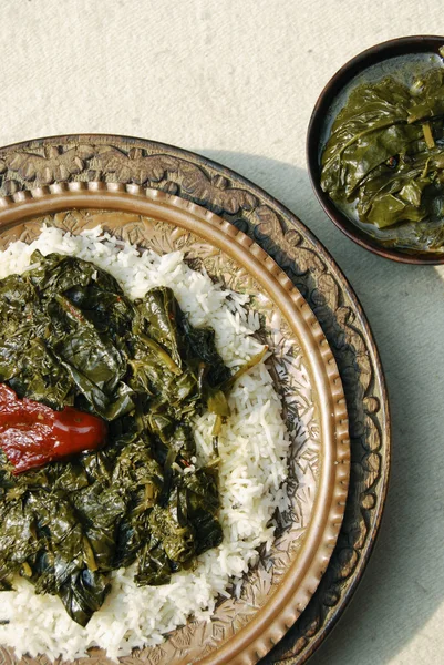 Haak Kashmir spinach is stir-fried spinach cooked in a spices — Stock Photo, Image