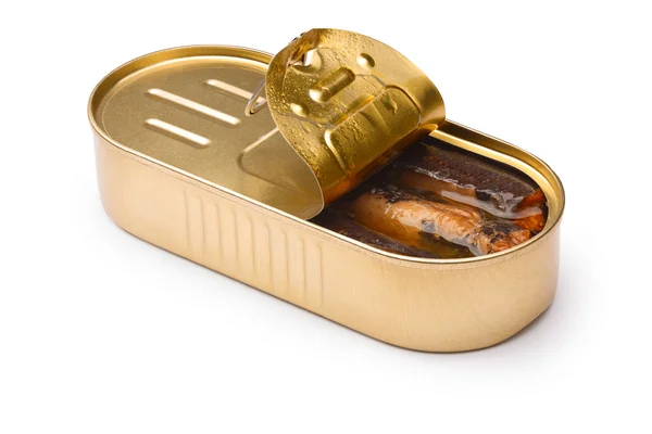 Smoked canned fish in tin — Stock Photo, Image