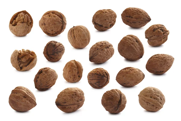 Conjunto de nueces agrietadas y sin cáscara — Foto de Stock