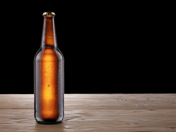 Beer bottle on wooden table mockup — Stock Photo, Image