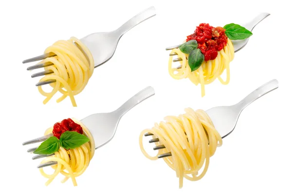 Set of spaghetti with sauce on a fork — Stock Photo, Image
